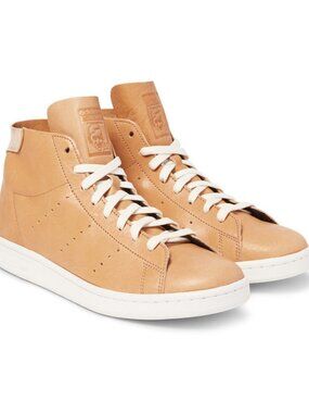 Adidas Stan Smith Mid High-Top Sneakers in Tan Horween Leather